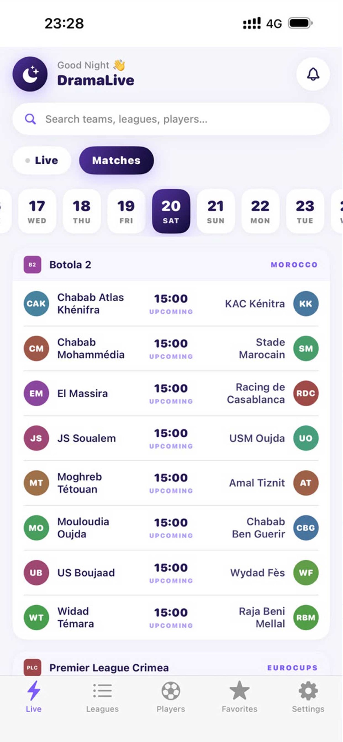 Fixture list grouped by competition